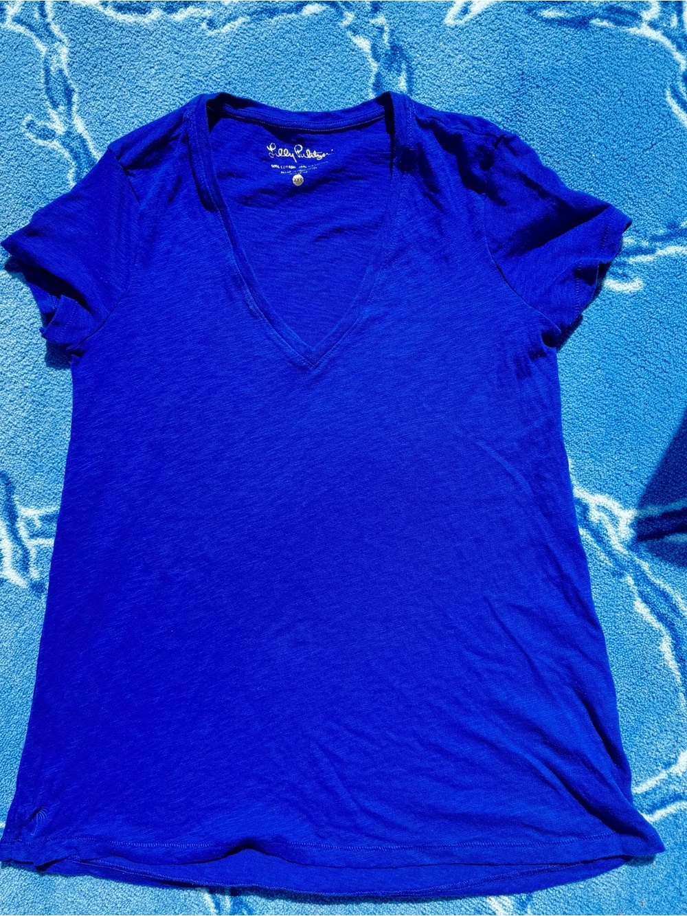 Lilly Pulitzer Cobalt Etta  V-Neck Short Sleeve Tee